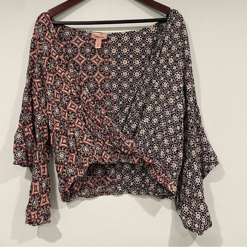Willow and Root Open Asymmetrical 3/4 Sleeve Crop Blouse Women's size XL